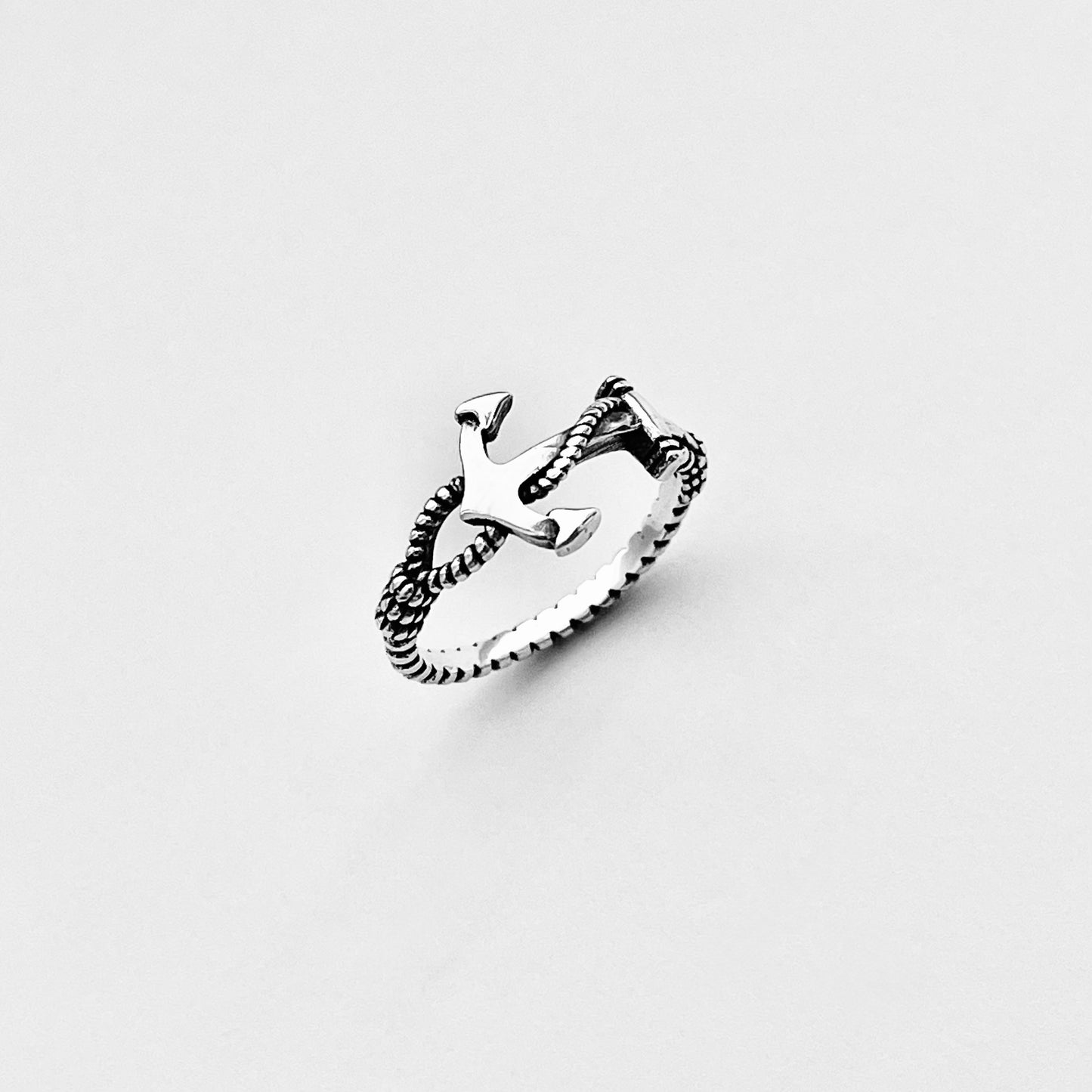 Sterling Silver Anchor Ring with Rope Band, Dainty Ocean Jewelry, Ship Rings
