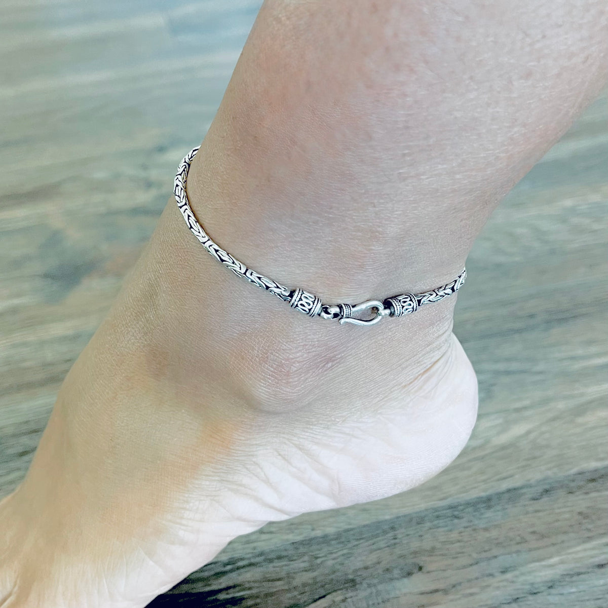 925 Sterling Silver Unisex Byzantine Bracelets | 2.5mm Bali Style Boho Silver Bracelet Anklets