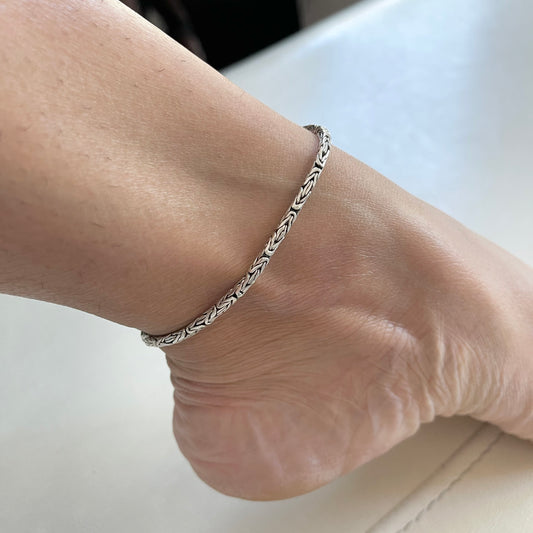 Sterling Silver Unisex 2.5 MM Byzantine Bracelet, Bali Style Bracelets, Silver Anklet