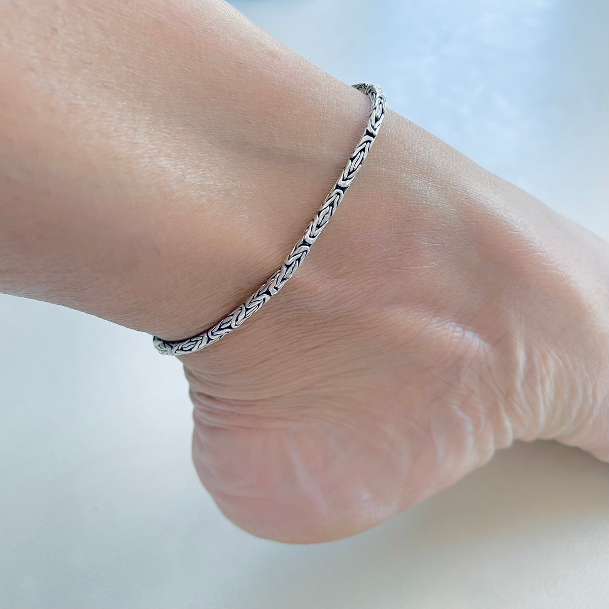 925 Sterling Silver Unisex Byzantine Bracelets | 2.5mm Bali Style Boho Silver Bracelet Anklets