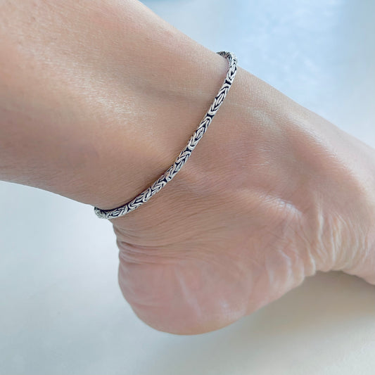 925 Sterling Silver Unisex Byzantine Bracelets | 2.5mm Bali Style Boho Silver Bracelet Anklets