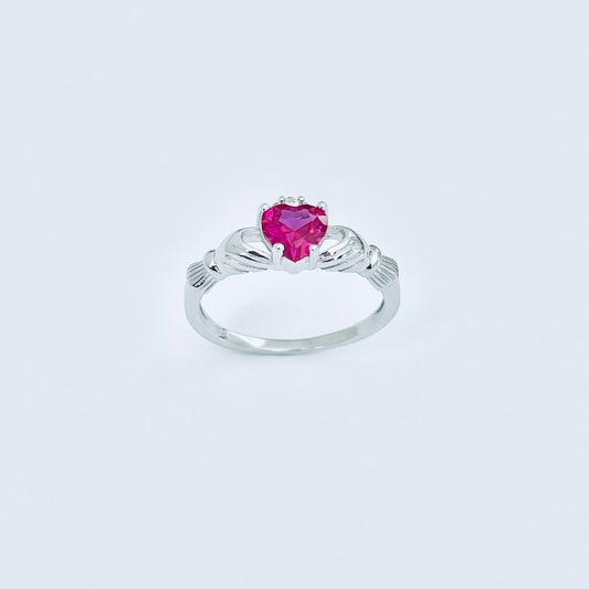 925 Sterling Silver Ruby CZ Heart Claddagh Ring | July Birthstone Irish Friendship Rings