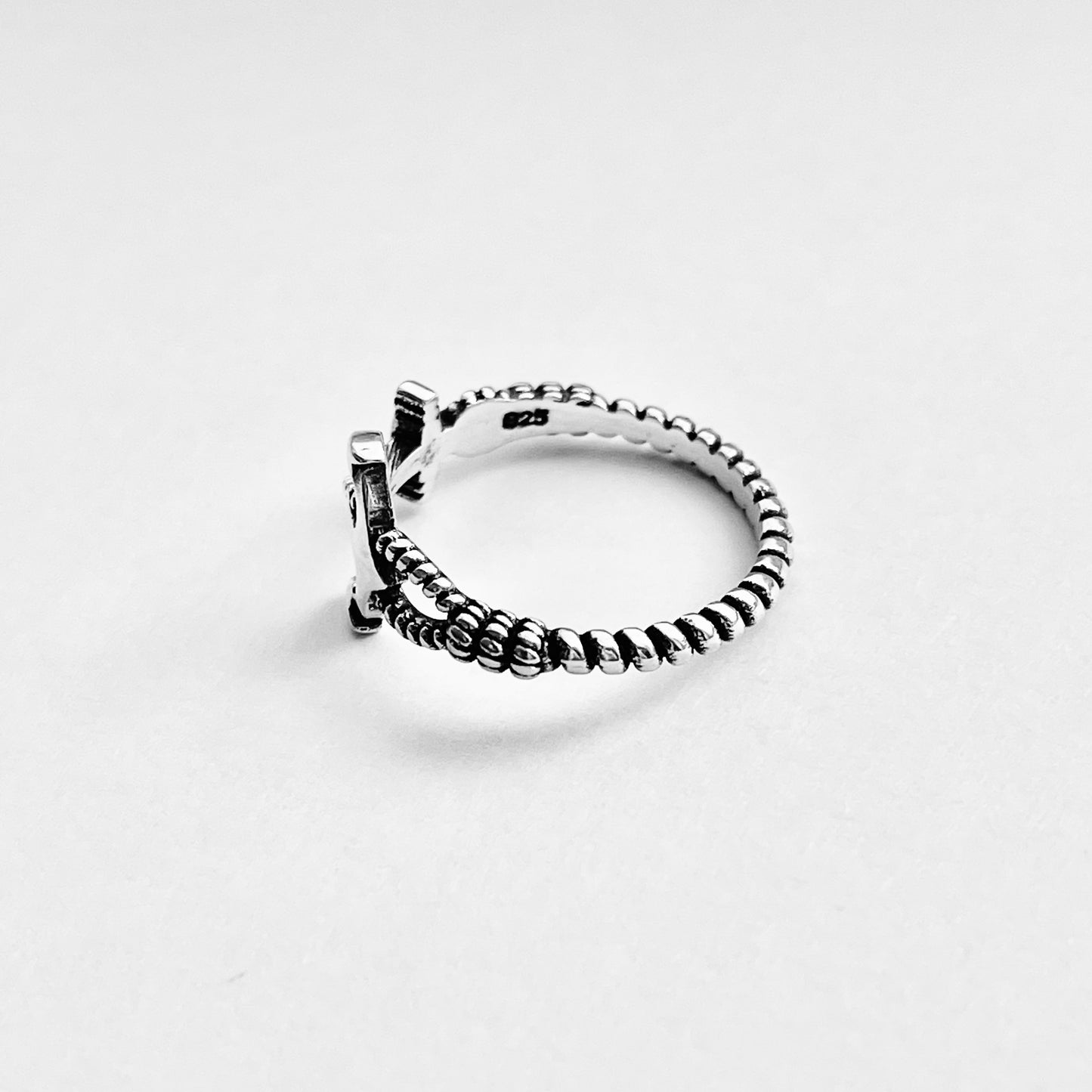 Sterling Silver Anchor Ring with Rope Band, Dainty Ocean Jewelry, Ship Rings