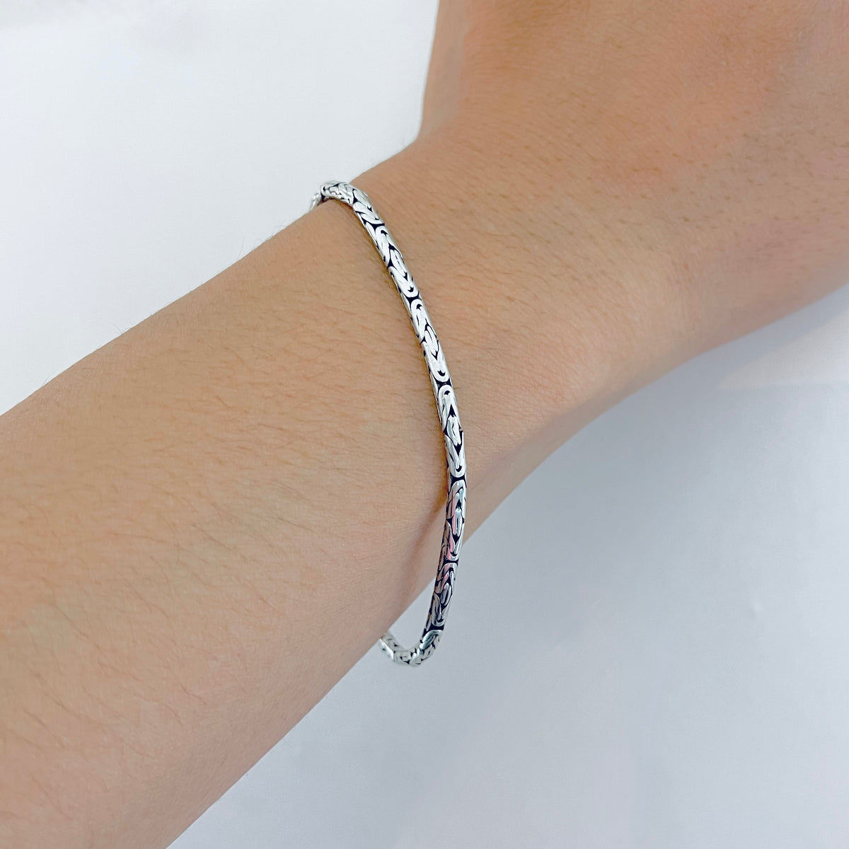 925 Sterling Silver Unisex Byzantine Bracelets | 2.5mm Bali Style Boho Silver Bracelet Anklets