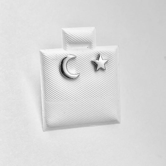 Sterling Silver Small Moon and Star Earring, Celestial Stud Silver earring