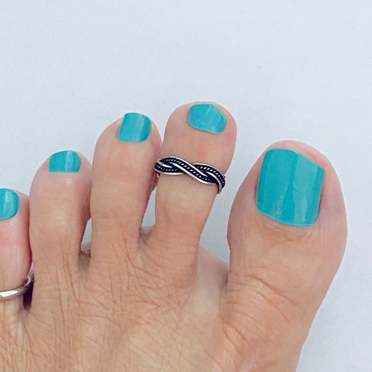 Sterling Silver Braided Weave Toe Ring | Dainty Adjustable Silver Ring