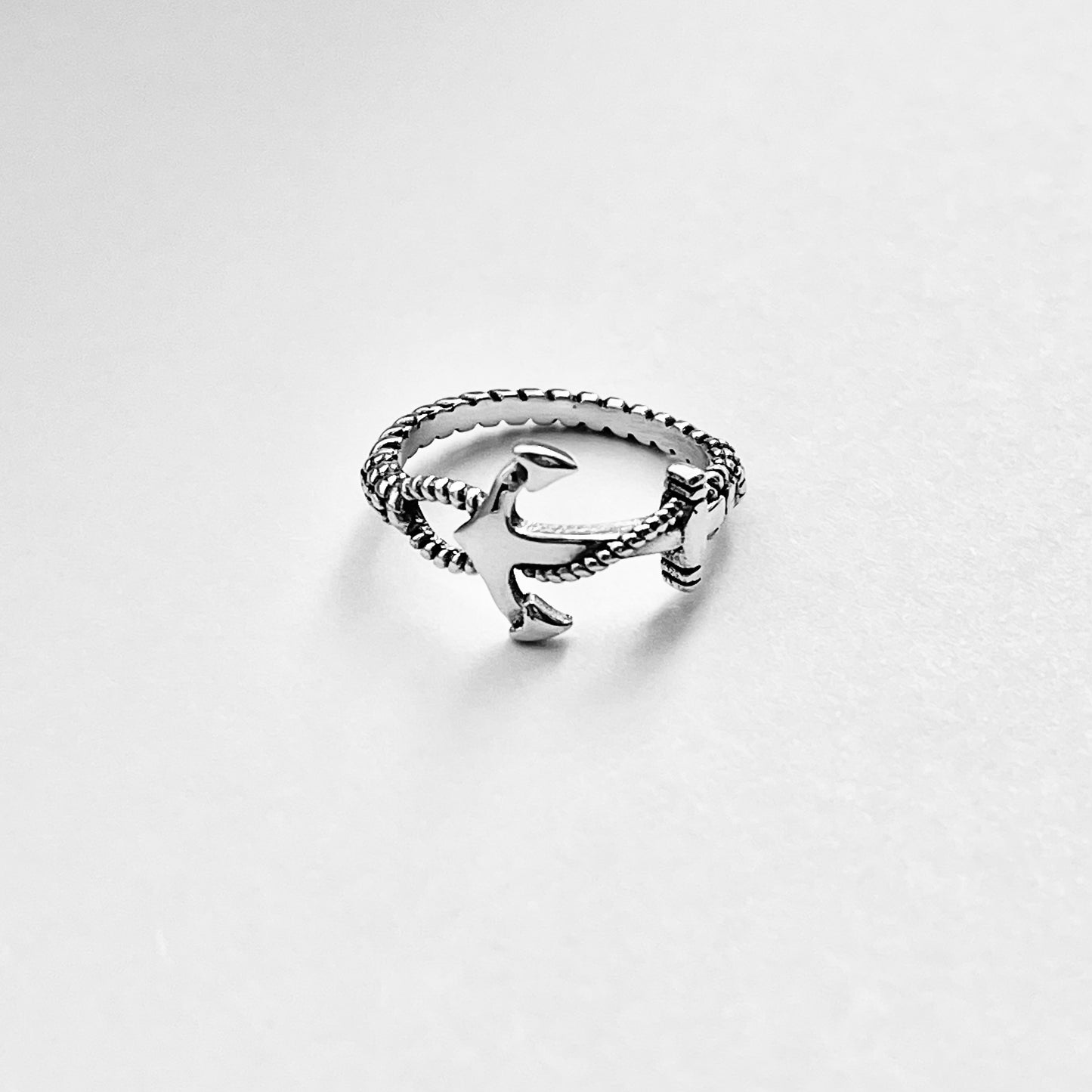 Sterling Silver Anchor Ring with Rope Band, Dainty Ocean Jewelry, Ship Rings