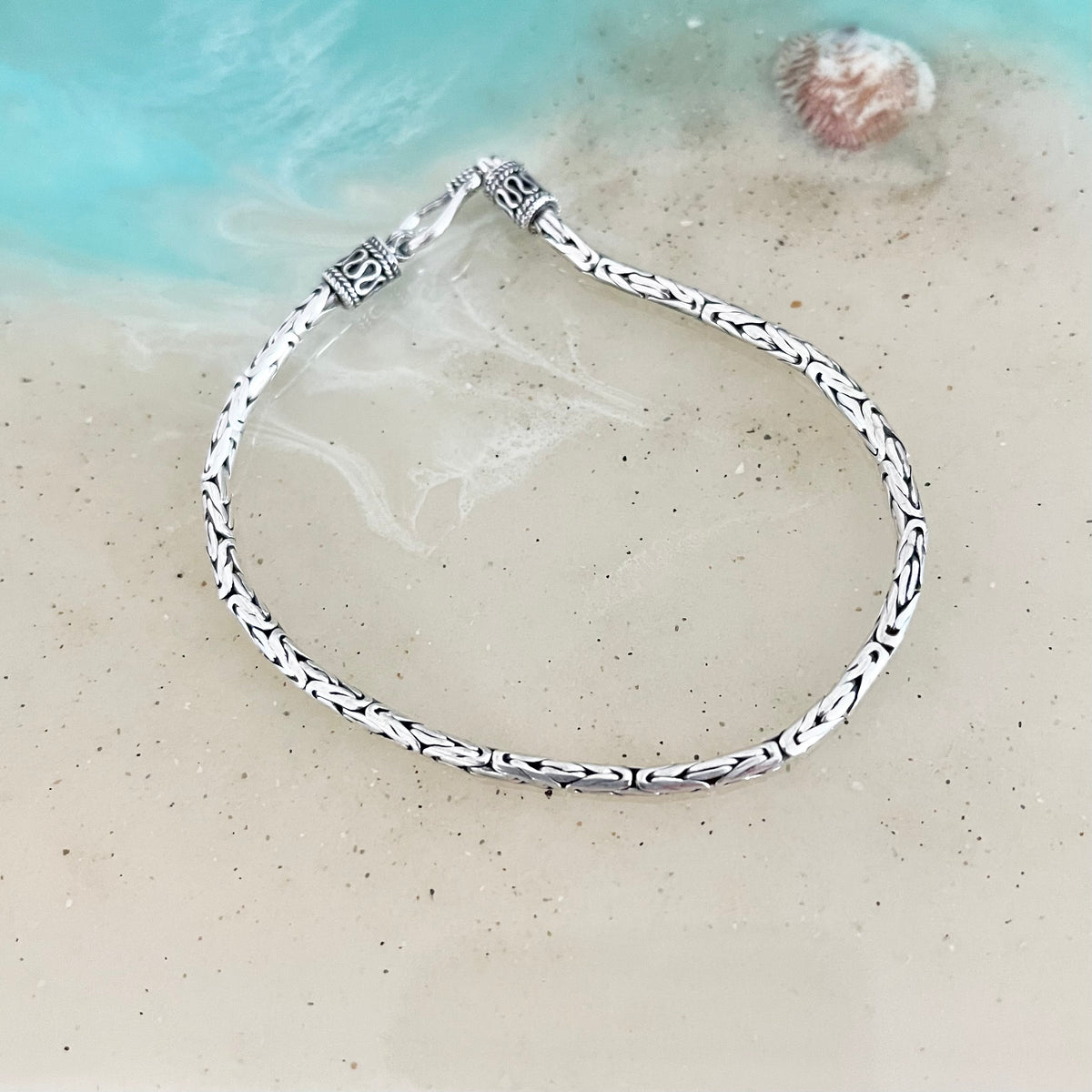 925 Sterling Silver Unisex Byzantine Bracelets | 2.5mm Bali Style Boho Silver Bracelet Anklets