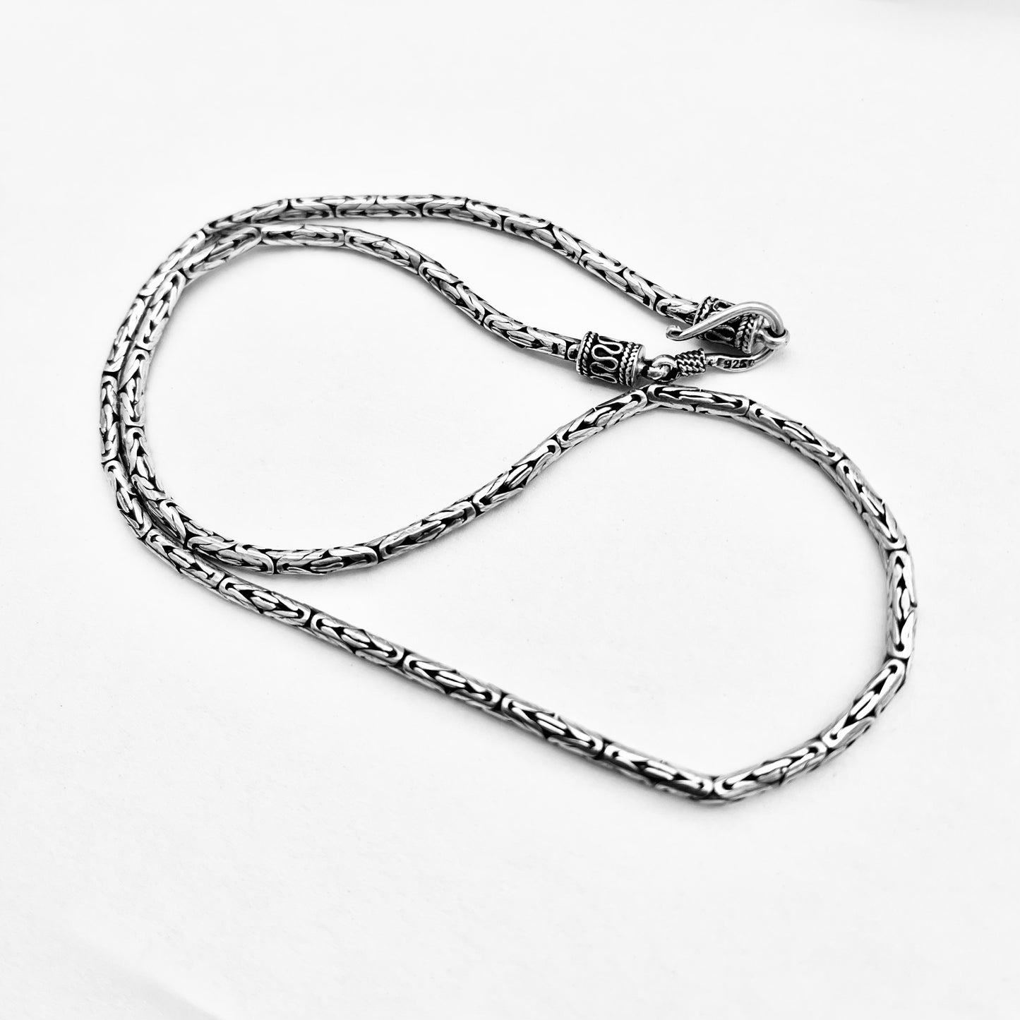 Sterling Silver Unisex 2.5 MM Byzantine Necklace, Silver Chain, Bali Style Jewelry