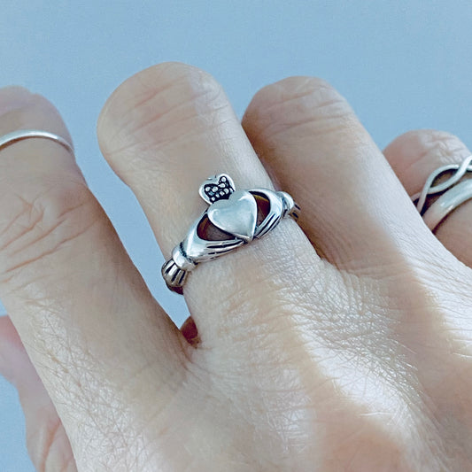 Sterling Silver Big Heart Irish Claddagh Ring, Silver Rings, Friendship, Crown Hearts