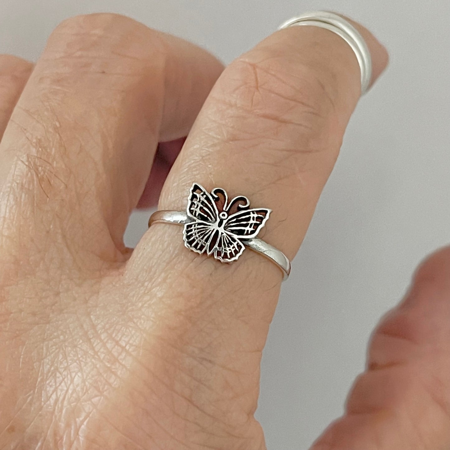 Sterling Silver Little Minimalist Butterfly Ring, Spirit Silver Ring, Bug Rings