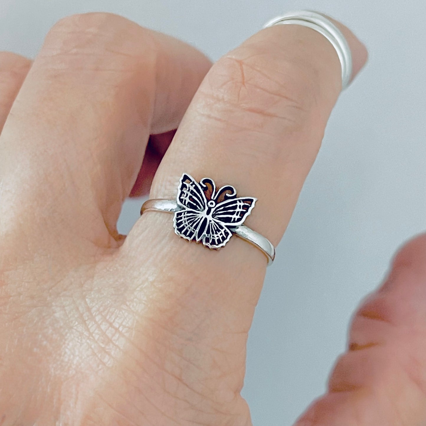Sterling Silver Small Minimalist Butterfly Ring, Spirit Bug Jewelry