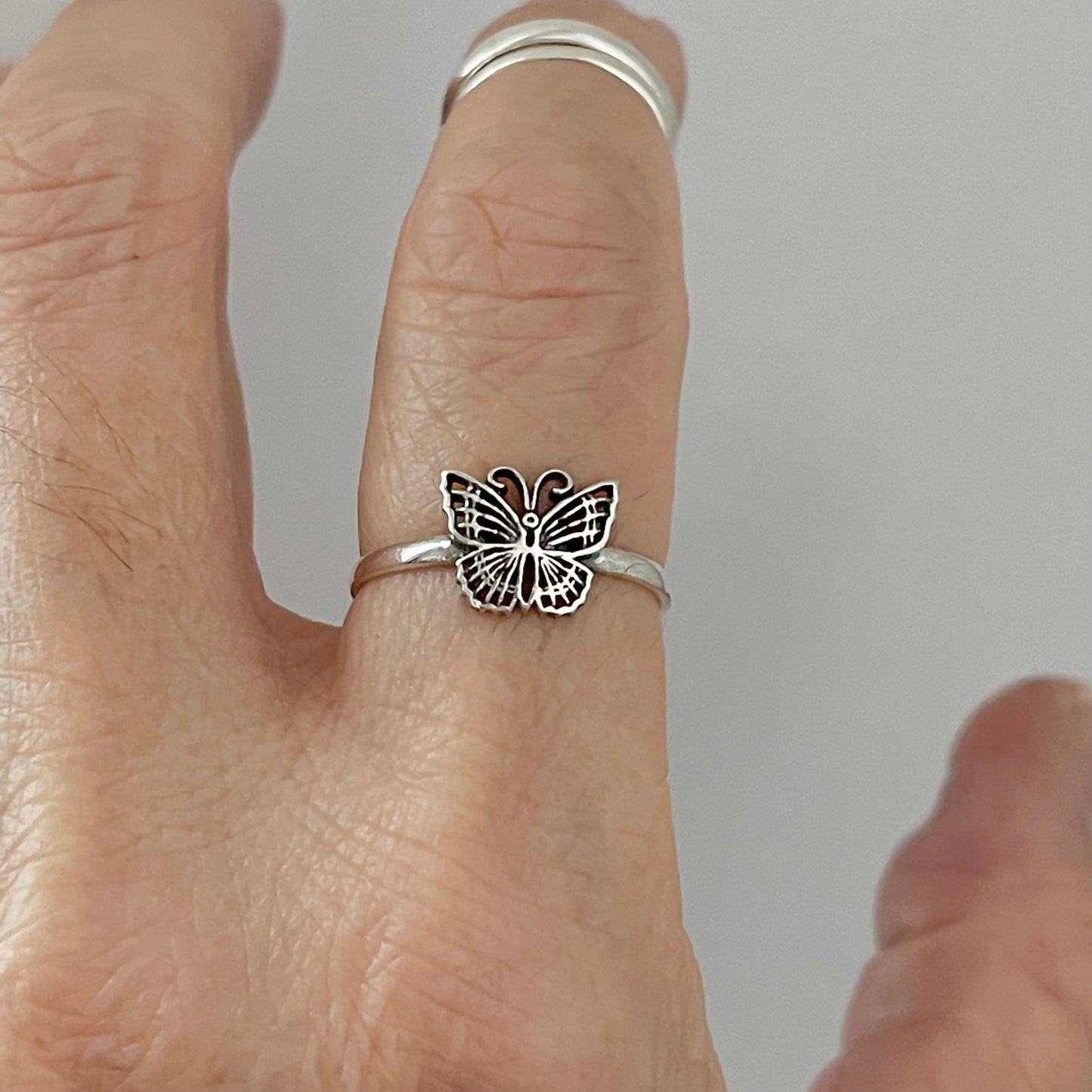 Sterling Silver Little Minimalist Butterfly Ring, Spirit Silver Ring, Bug Rings