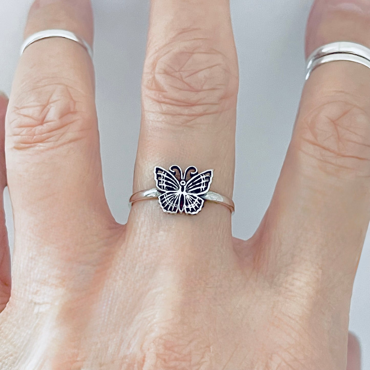 Sterling Silver Small Minimalist Butterfly Ring, Spirit Bug Jewelry