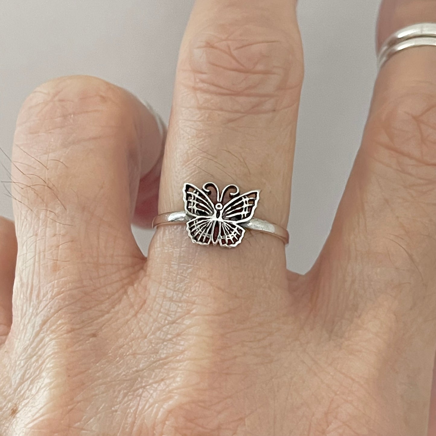 Sterling Silver Little Minimalist Butterfly Ring, Spirit Silver Ring, Bug Rings