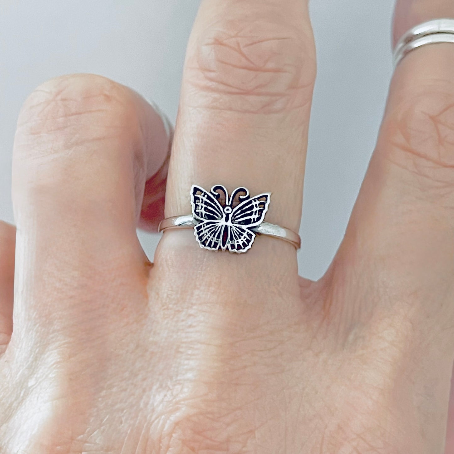 Sterling Silver Small Minimalist Butterfly Ring, Spirit Bug Jewelry