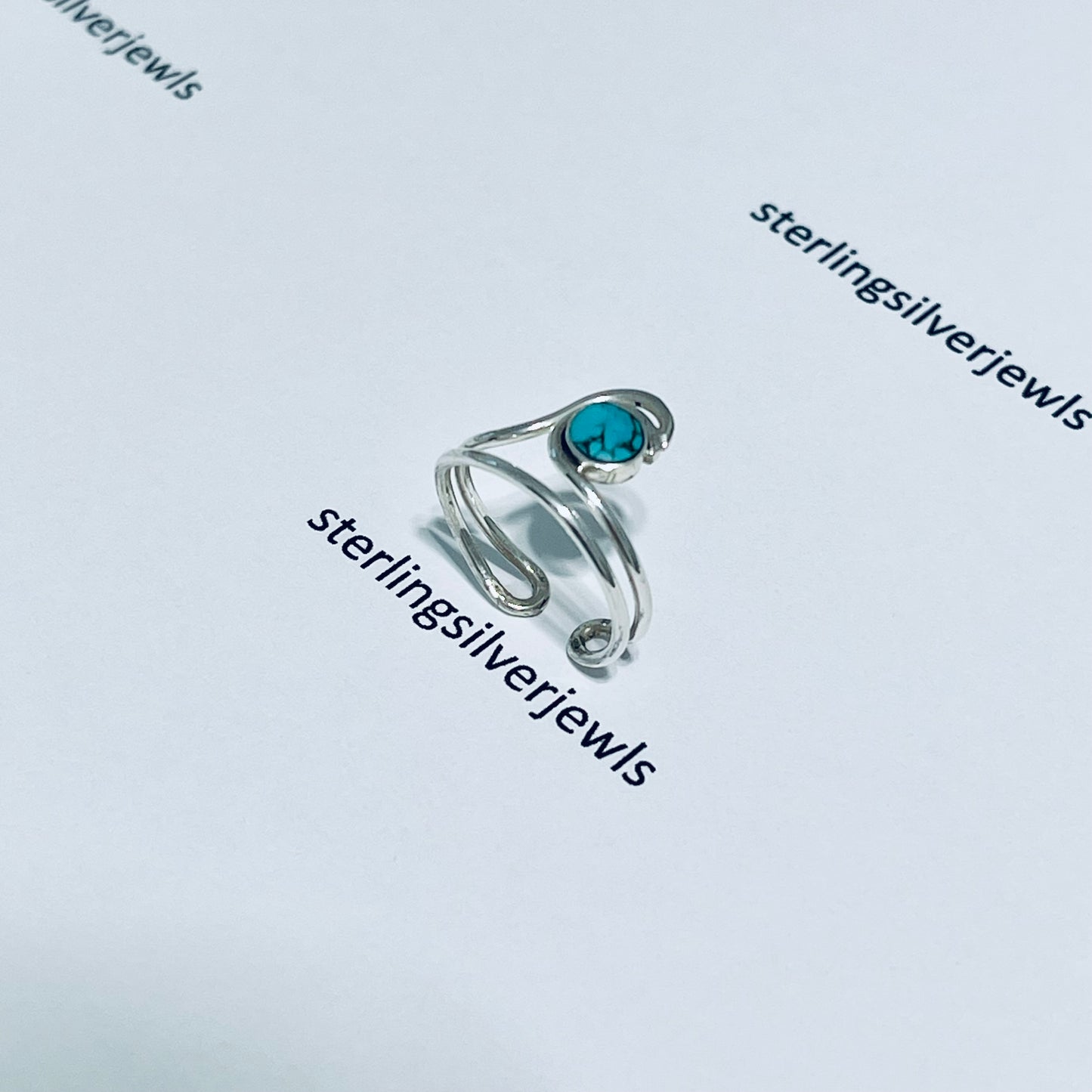 Sterling Silver Big Wave with Genuine Turquoise Toe Ring, Ocean Silver Ring