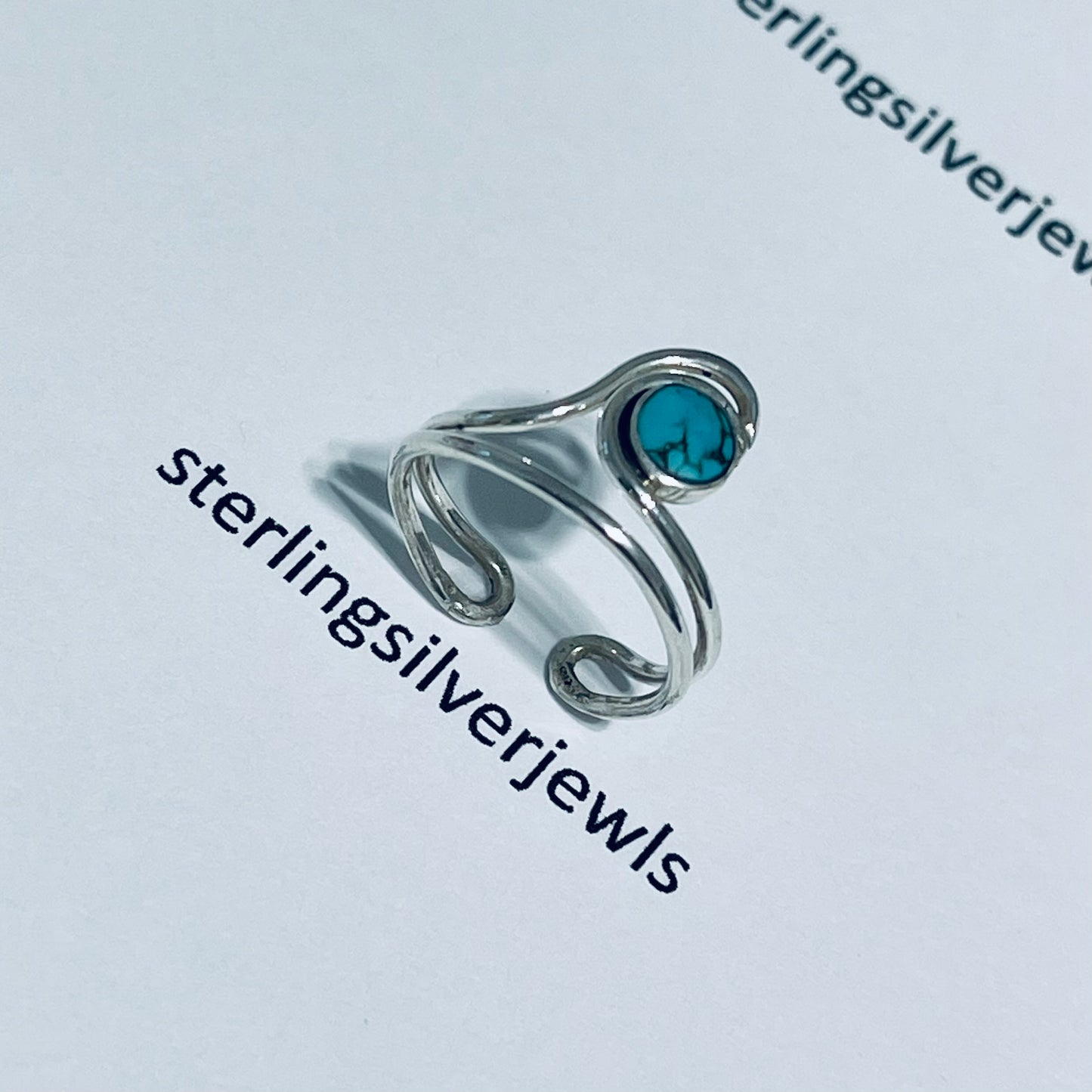 Sterling Silver Big Wave with Genuine Turquoise Toe Ring, Ocean Silver Ring