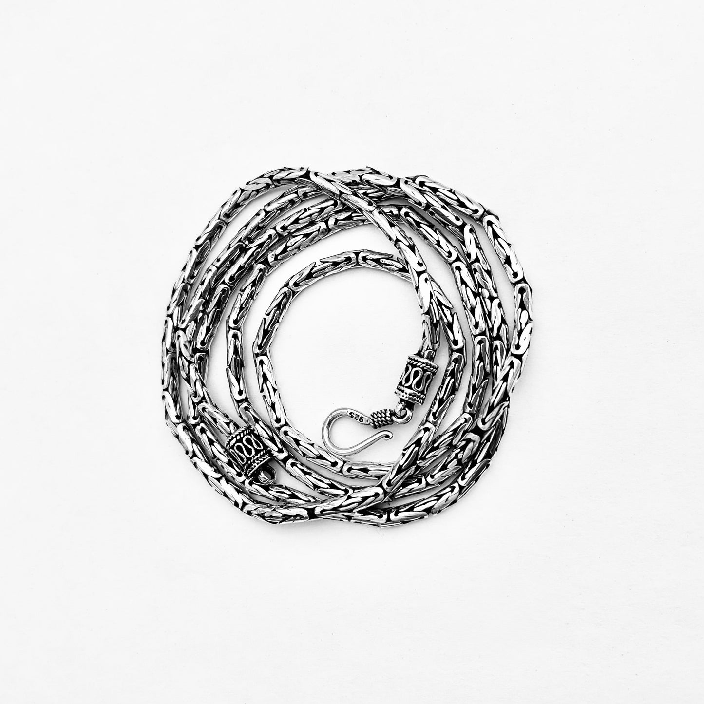 Sterling Silver Unisex 2.5 MM Byzantine Necklace, Silver Chain, Bali Style Jewelry