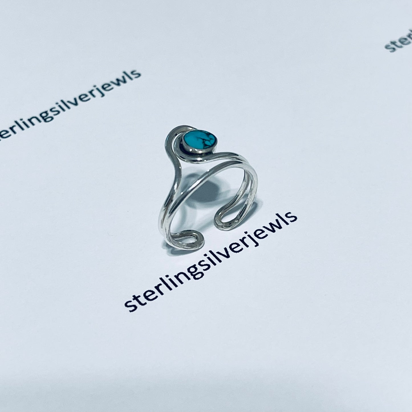 Sterling Silver Big Wave with Genuine Turquoise Toe Ring, Ocean Silver Ring