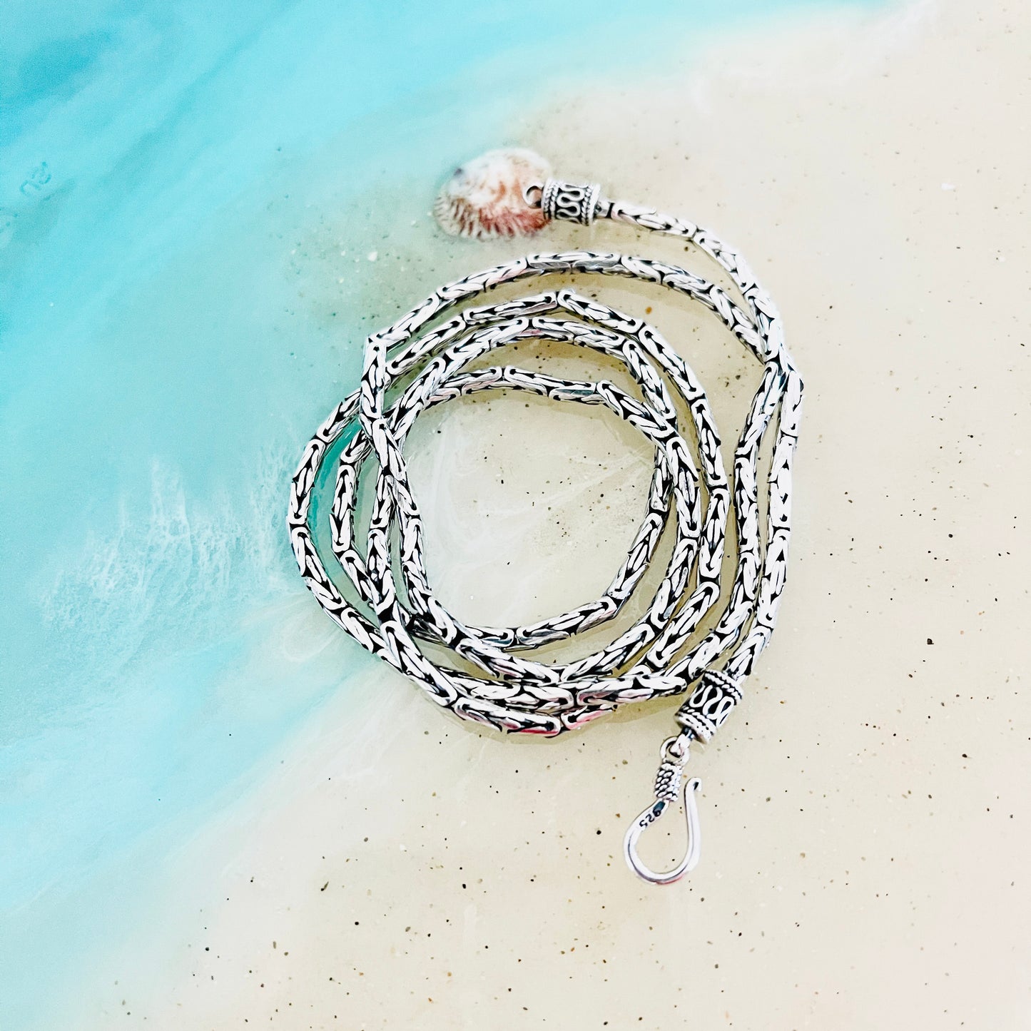 Sterling Silver Unisex 2.5 MM Byzantine Necklace, Silver Chain, Bali Style Jewelry