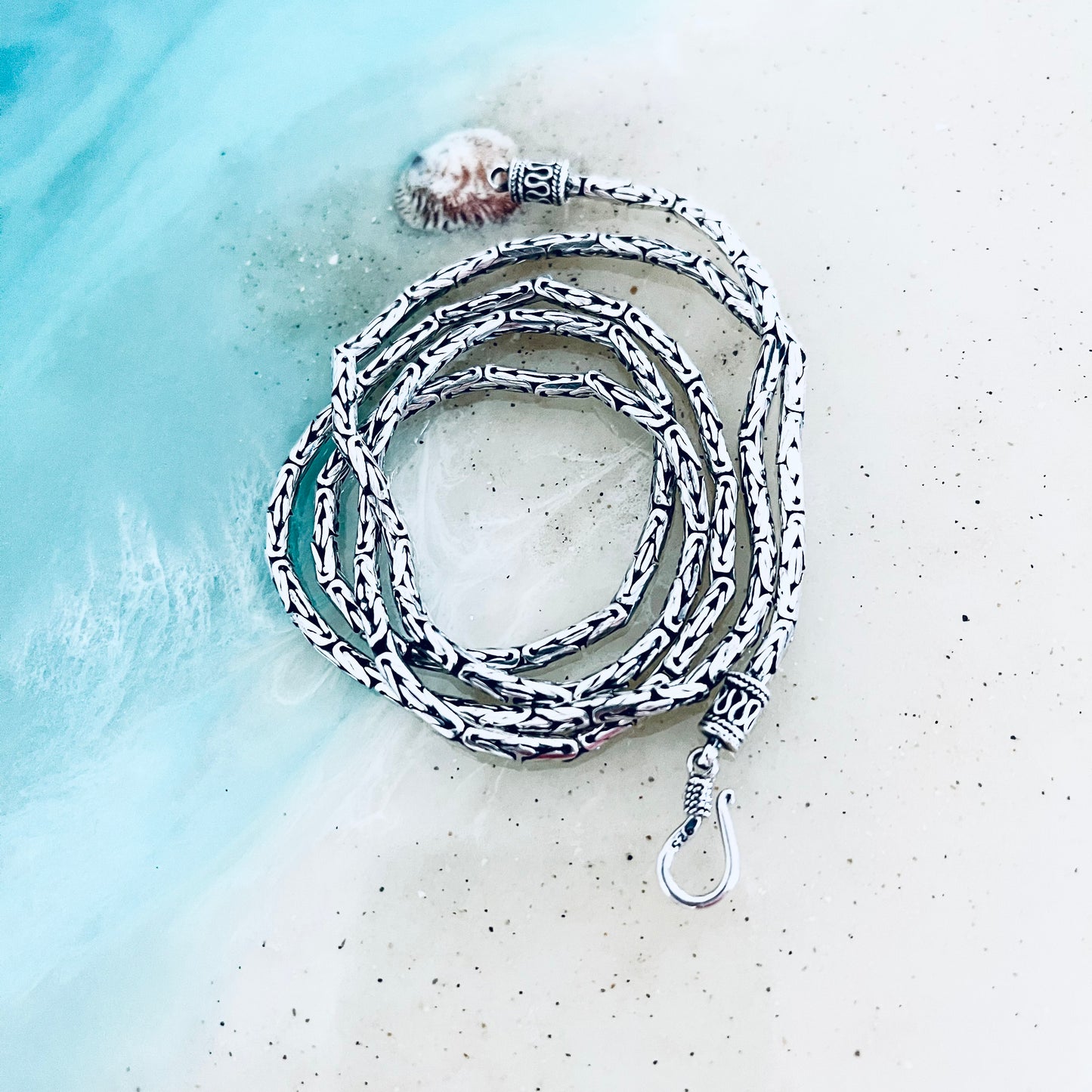 Sterling Silver Unisex 2.5 MM Byzantine Necklace, Silver Chain, Bali Style Jewelry