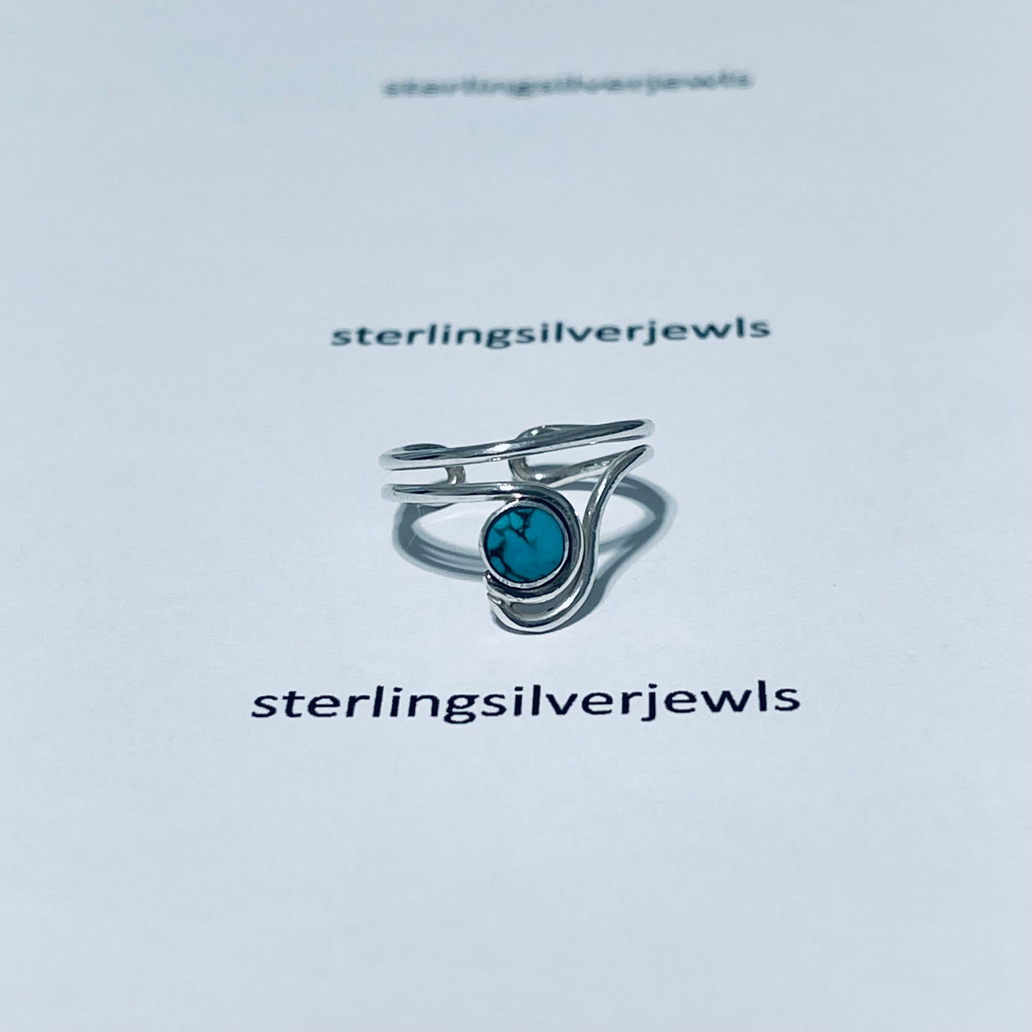 Sterling Silver Big Wave with Genuine Turquoise Toe Ring, Ocean Silver Ring