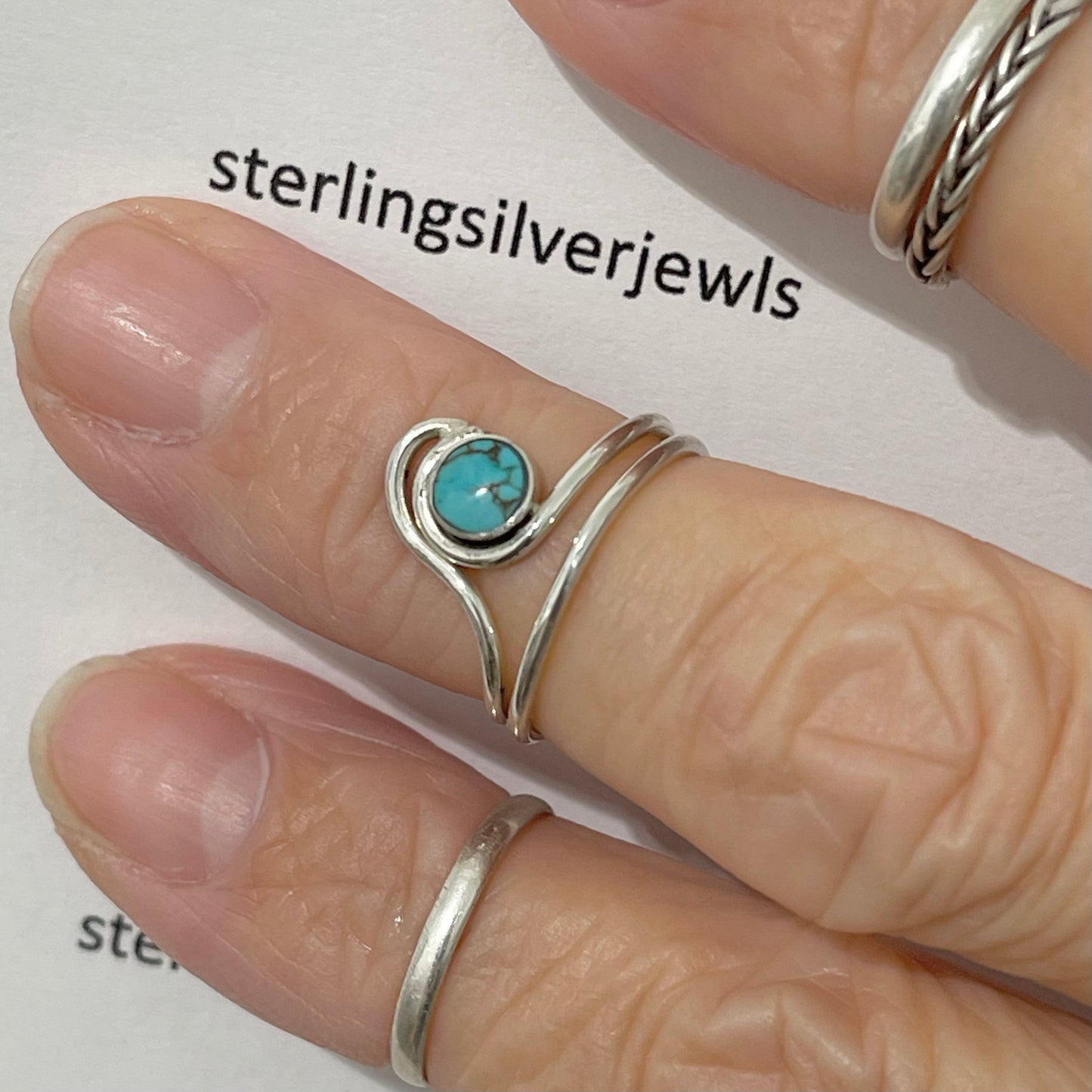 Sterling Silver Big Wave with Genuine Turquoise Toe Ring, Ocean Silver Ring