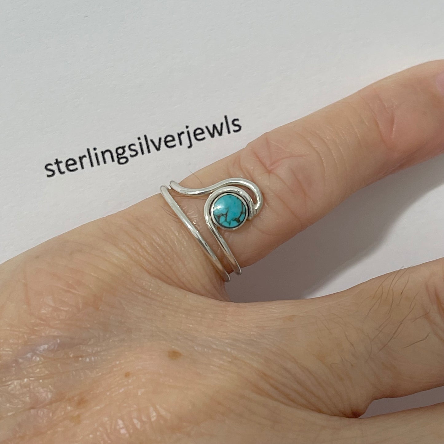 Sterling Silver Big Wave with Genuine Turquoise Toe Ring, Ocean Silver Ring