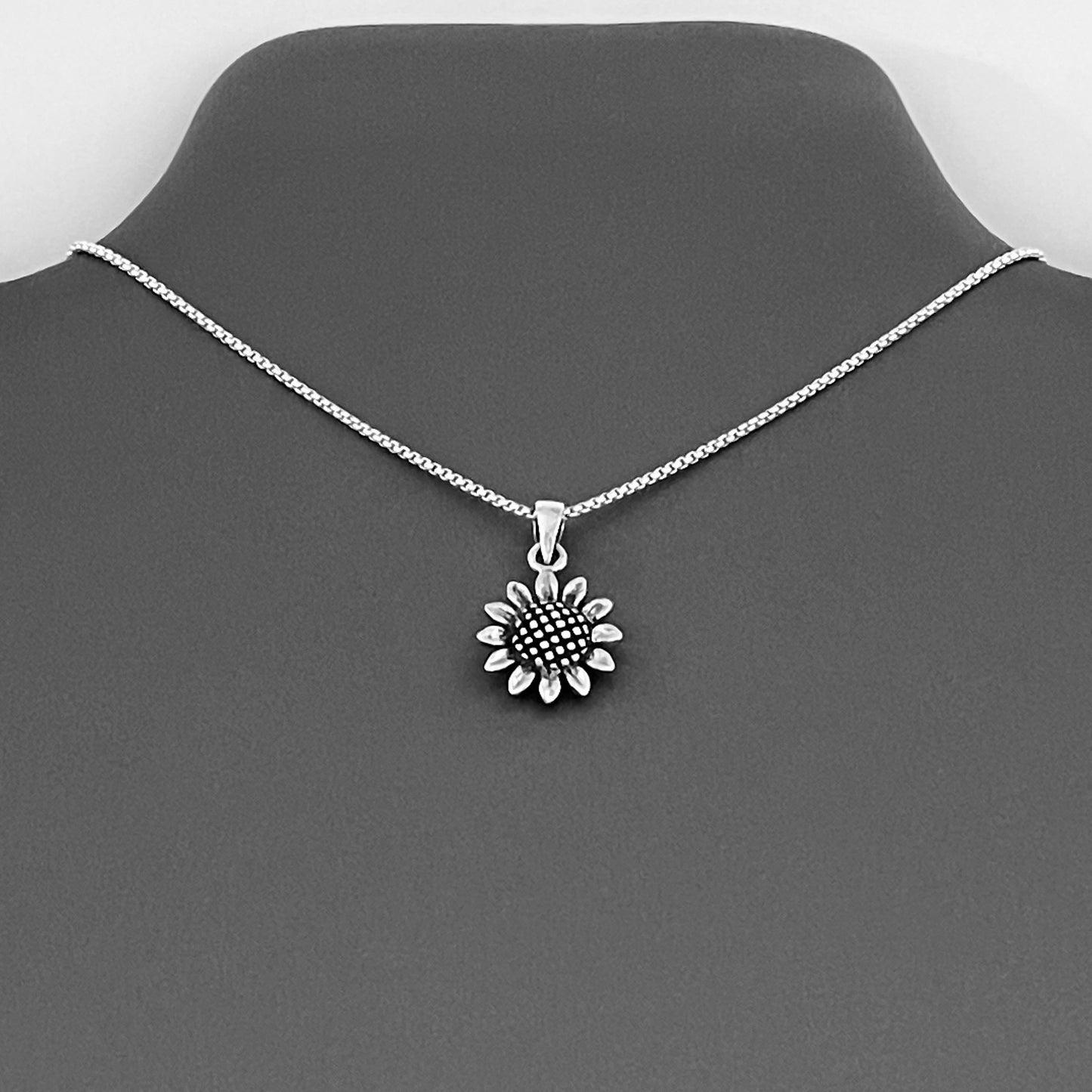 Sterling Silver Dainty Sunflower Necklace – Minimalist Flower Pendant Silver Chain