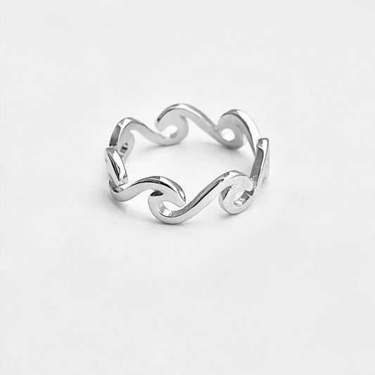 925 Sterling Silver Eternity Wave Ring | Ocean Waves Surfer Silver Rings
