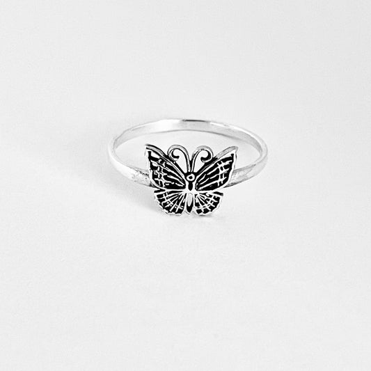 Sterling Silver Small Minimalist Butterfly Ring, Spirit Bug Jewelry
