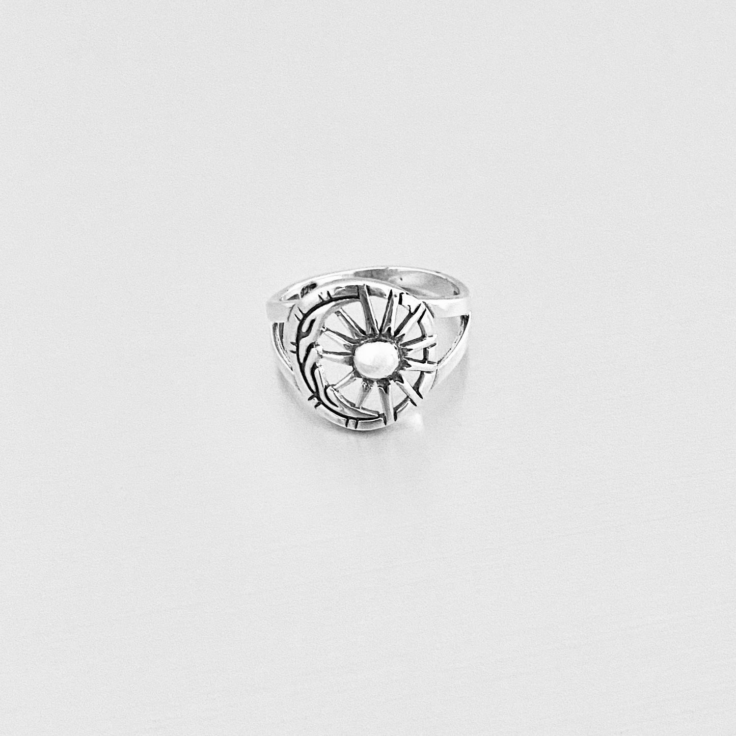 Sterling Silver Statement Moon and Sun Ring, Celestial Sunshine Silver Rings