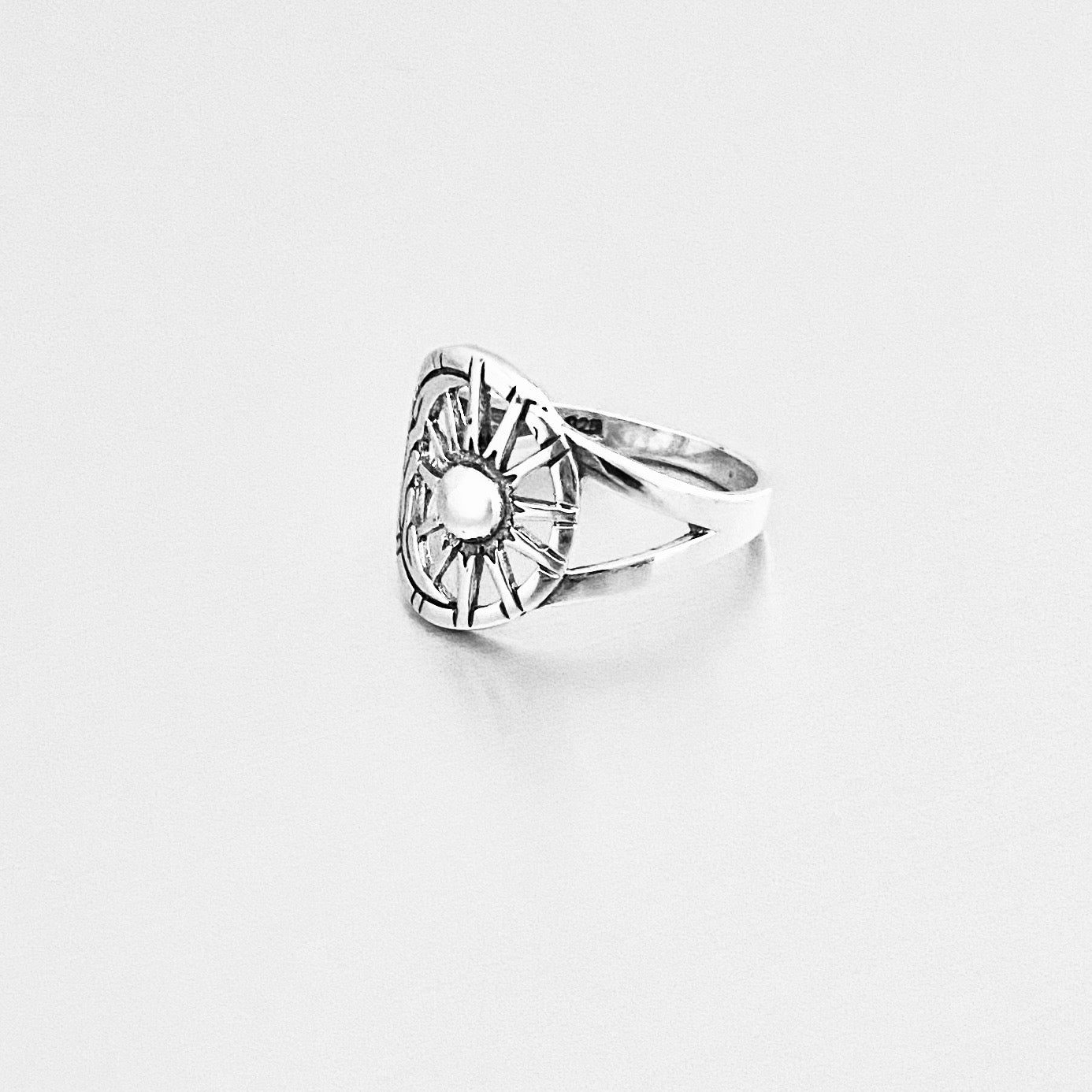 Sterling Silver Statement Moon and Sun Ring, Celestial Sunshine Silver Rings