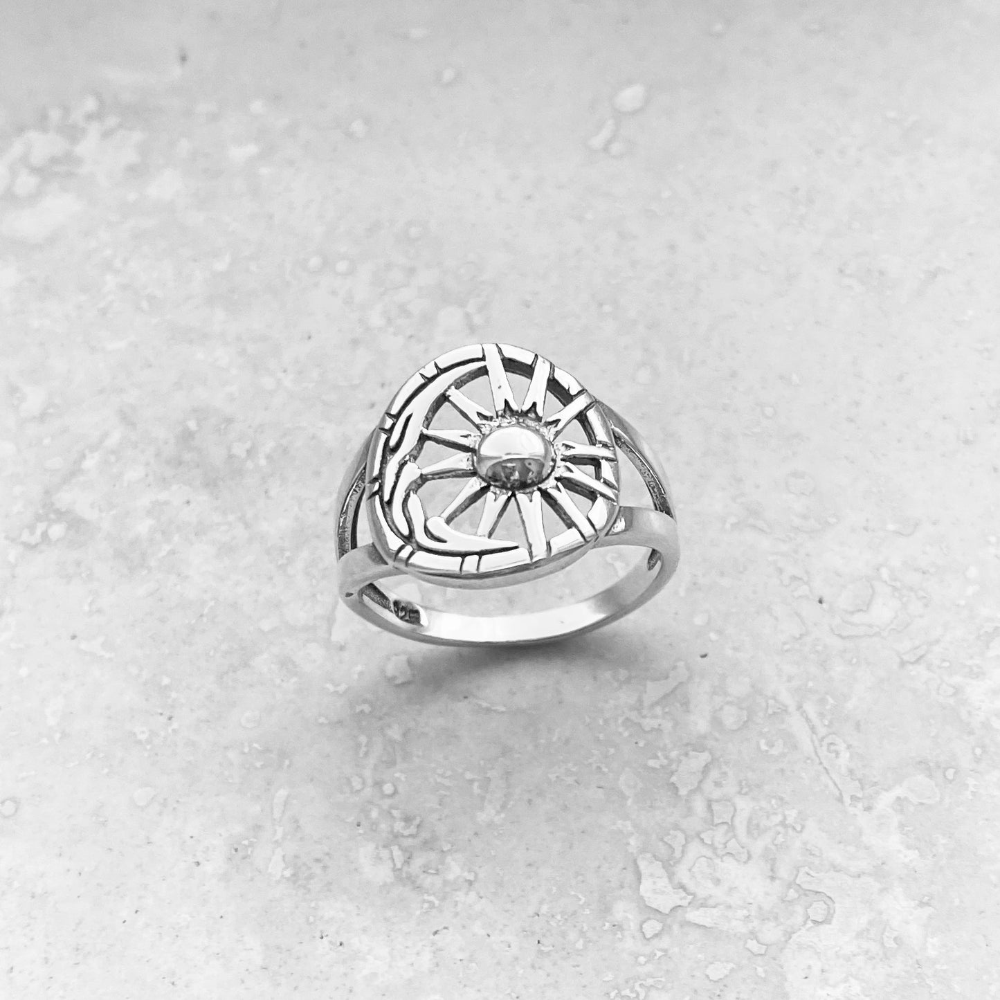 Sterling Silver Statement Moon and Sun Ring, Celestial Silver Rings