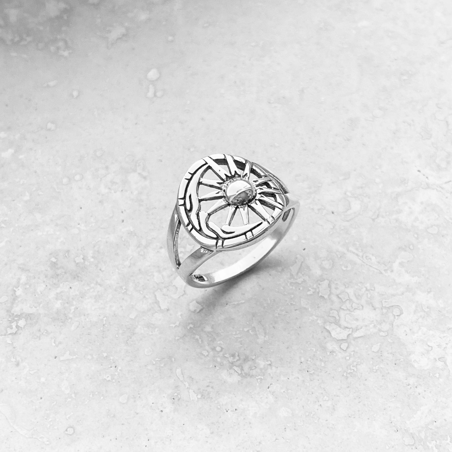 Sterling Silver Statement Moon and Sun Ring, Celestial Silver Rings