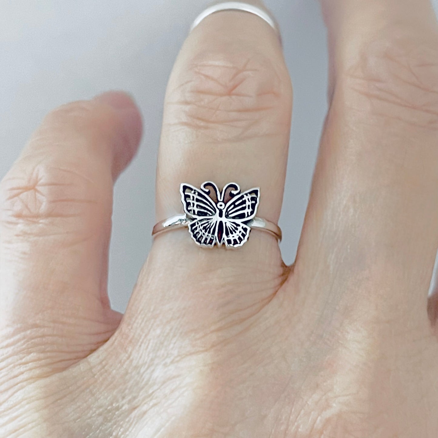 Sterling Silver Small Minimalist Butterfly Ring, Spirit Bug Jewelry