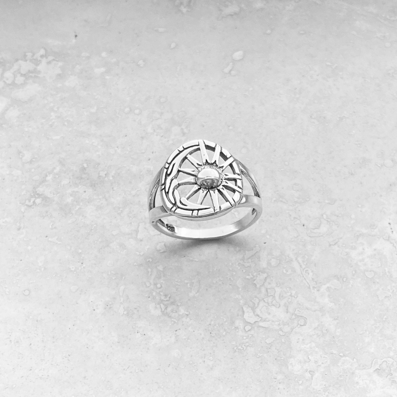 Sterling Silver Statement Moon and Sun Ring, Celestial Silver Rings