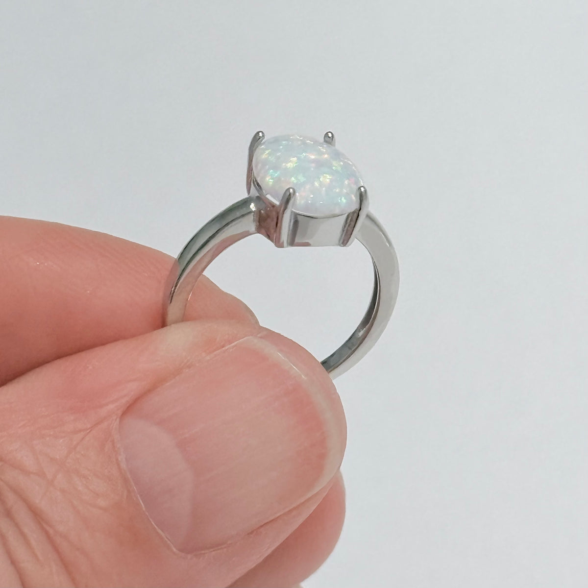 925 Sterling Silver Solitaire Wedding White Lab Opal Ring | October Birthstone Silver  Rings