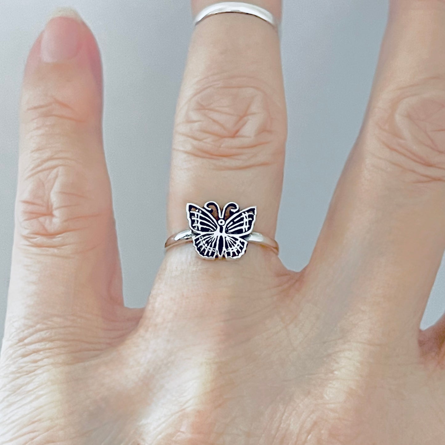 Sterling Silver Small Minimalist Butterfly Ring, Spirit Bug Jewelry