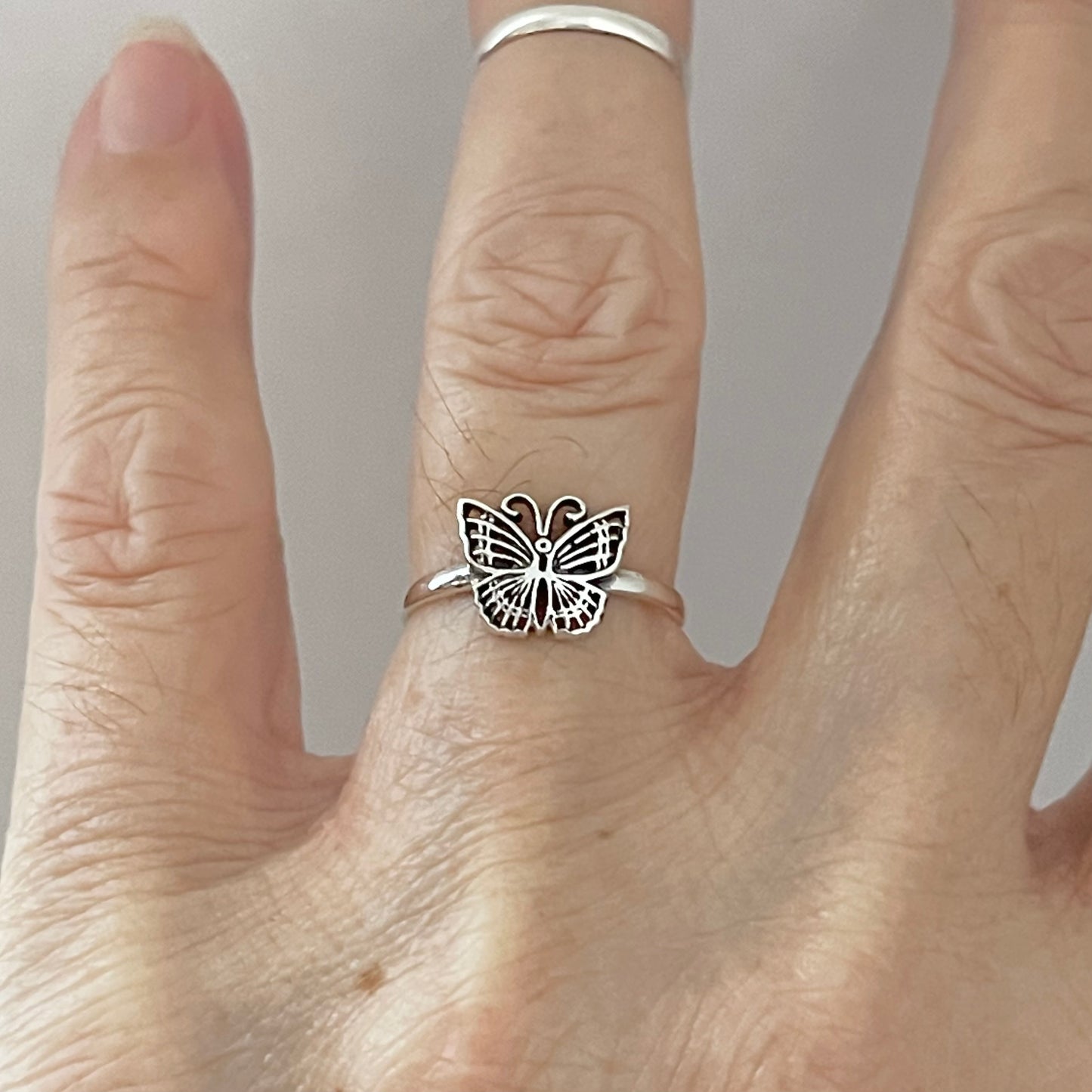 Sterling Silver Little Minimalist Butterfly Ring, Spirit Silver Ring, Bug Rings