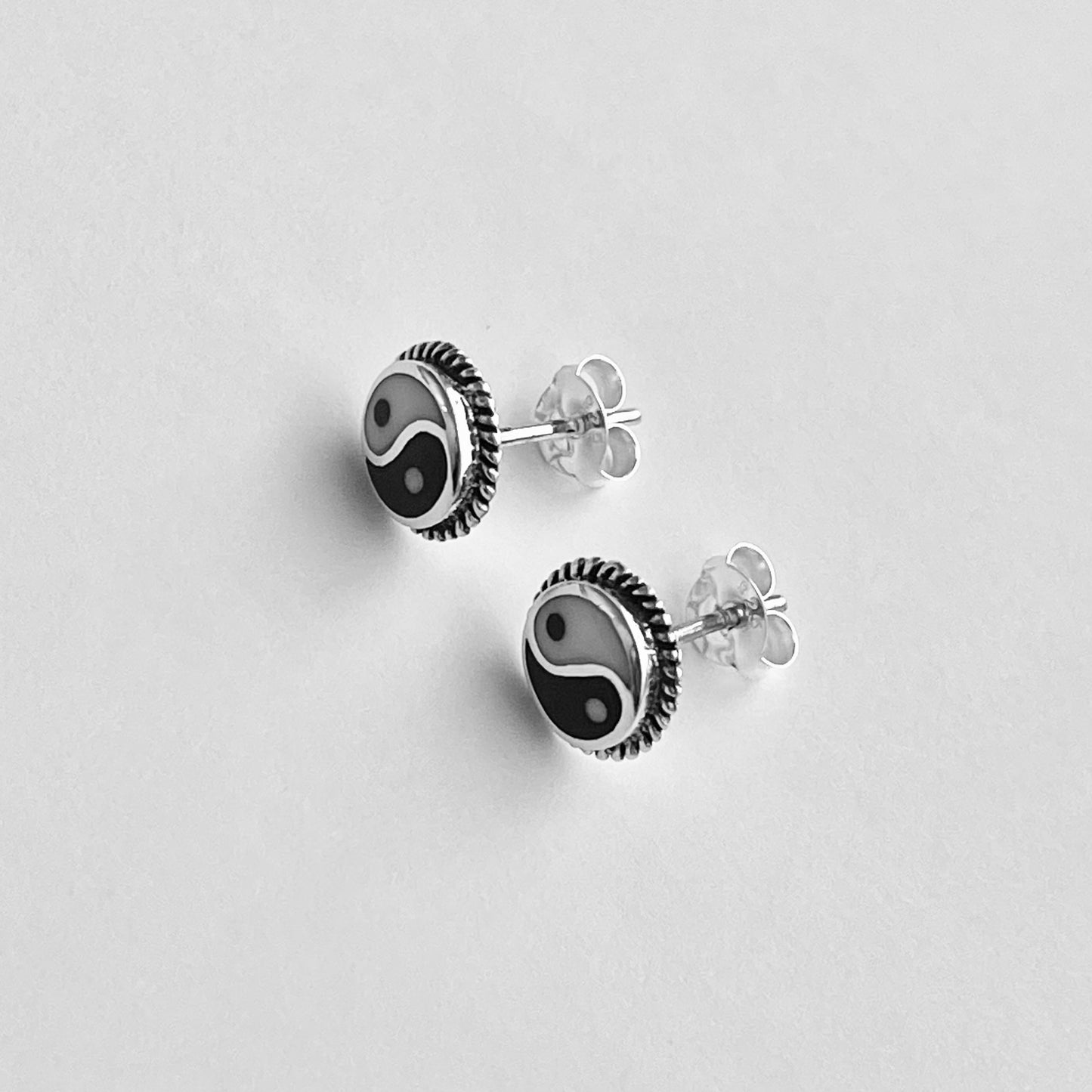 Sterling Silver Yin and Yang Earring with Braid, Stud Earrings, Yoga Earring