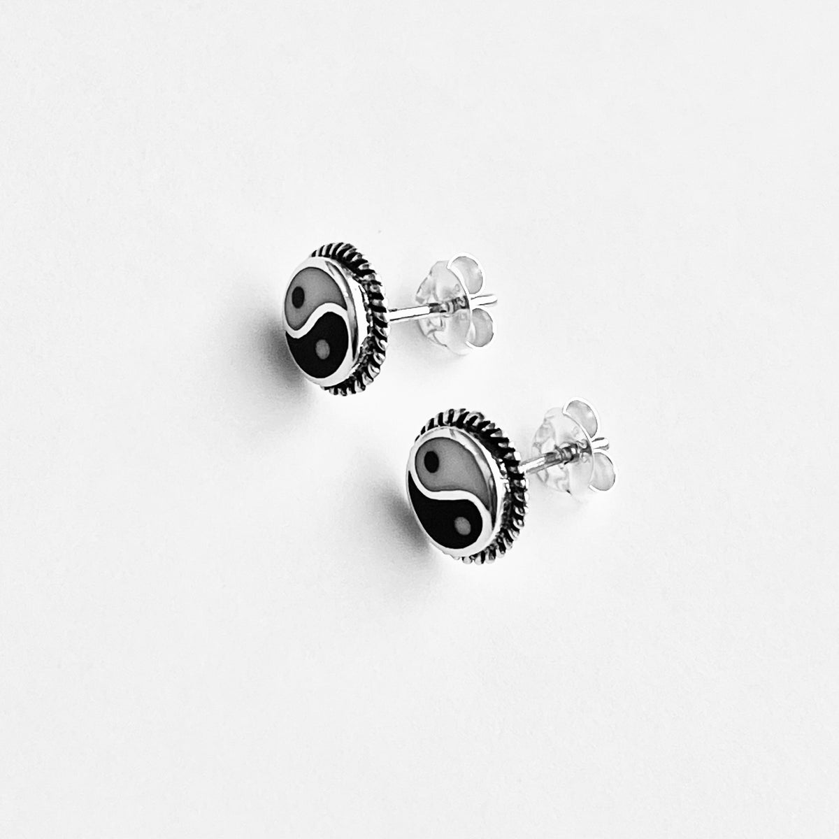 925 Sterling Silver Yin and Yang Stud Earring with Braid | Boho Zen Yoga Silver Earrings