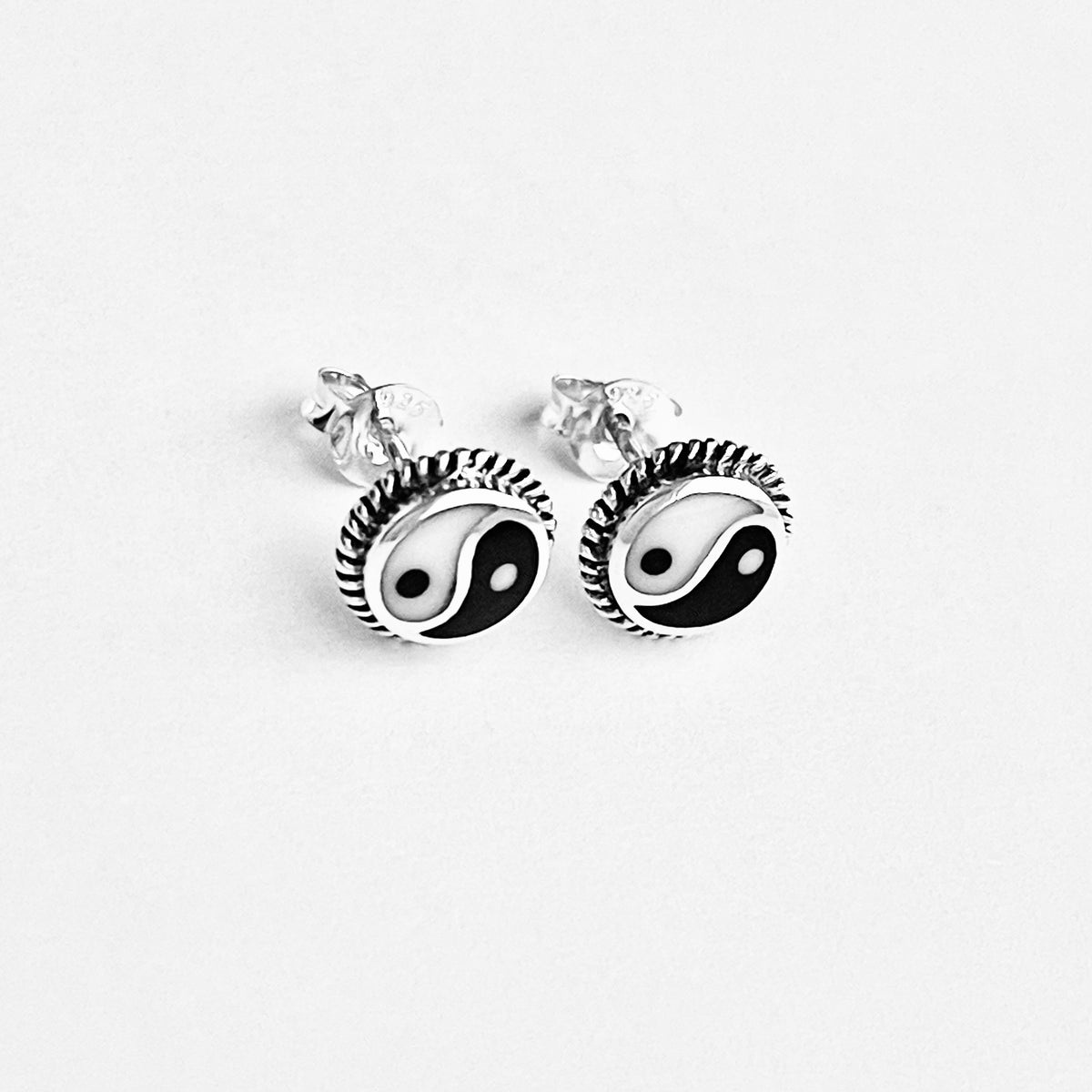 925 Sterling Silver Yin and Yang Stud Earring with Braid | Boho Zen Yoga Silver Earrings