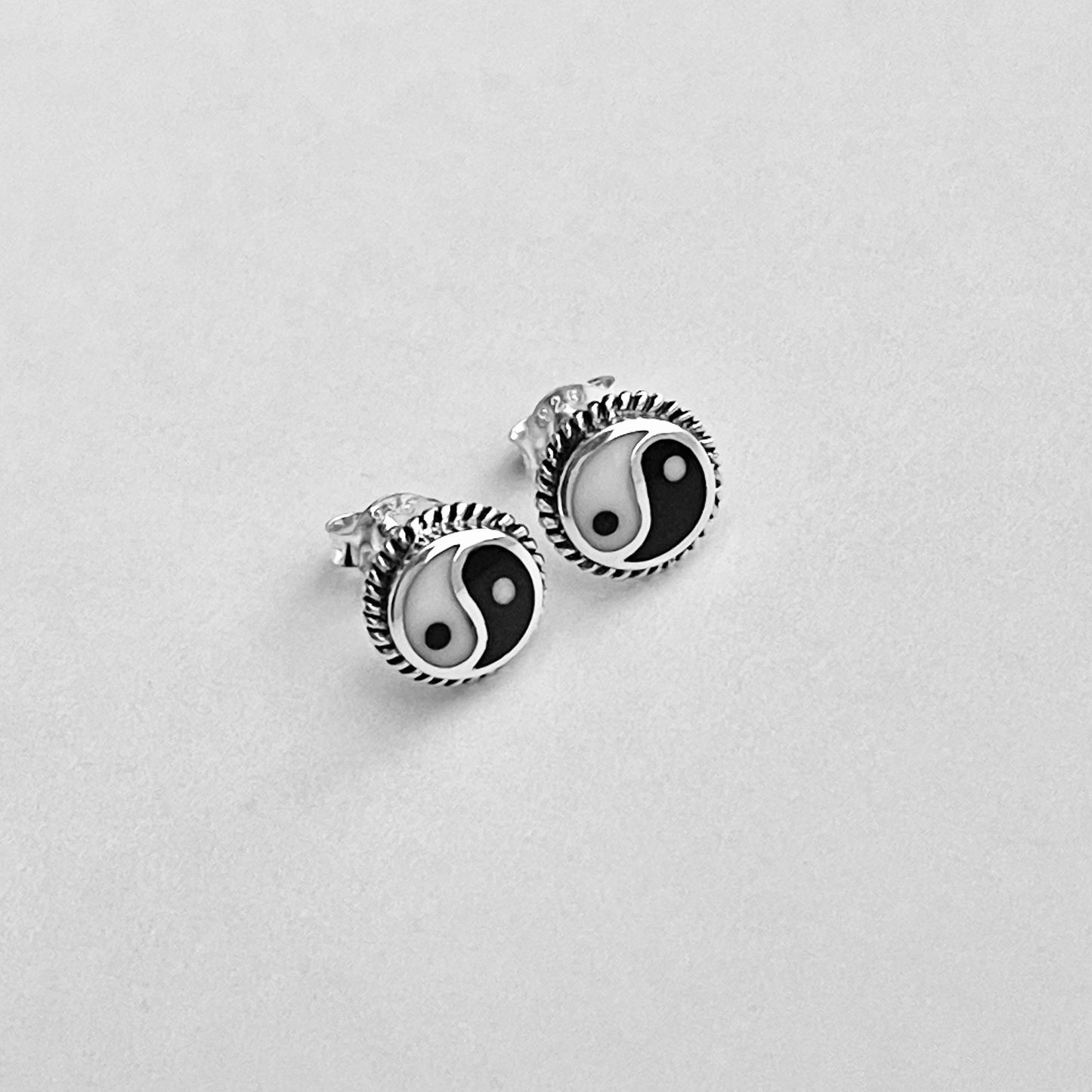 Sterling Silver Yin and Yang Earring with Braid, Stud Earrings, Yoga Earring