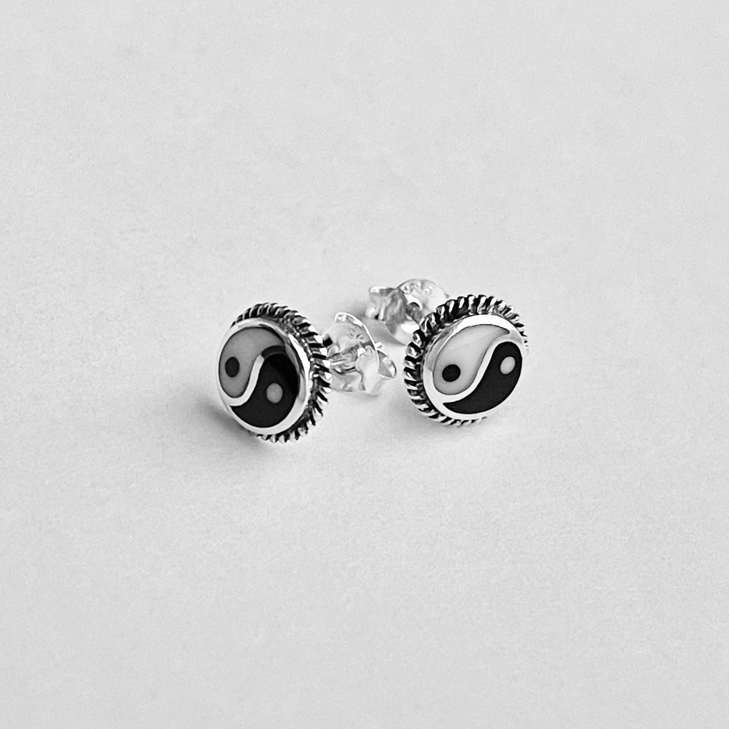 Sterling Silver Yin and Yang Earring with Braid, Stud Earrings, Yoga Earring