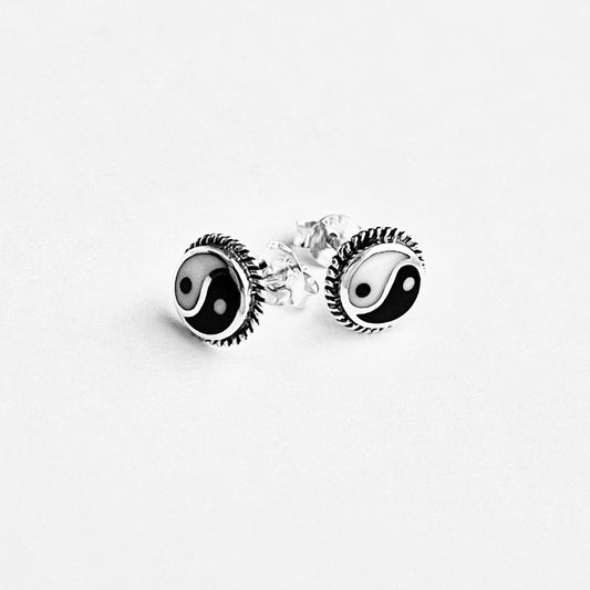 925 Sterling Silver Yin and Yang Stud Earring with Braid | Boho Zen Yoga Silver Earrings