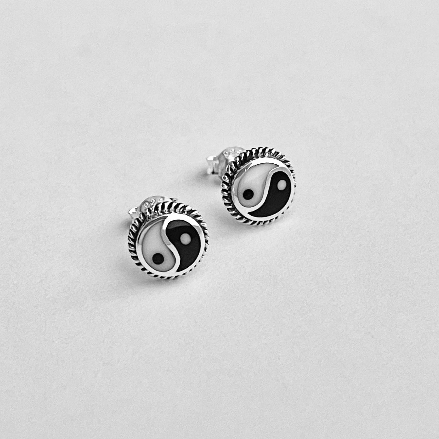 Sterling Silver Yin and Yang Earring with Braid, Stud Earrings, Yoga Earring