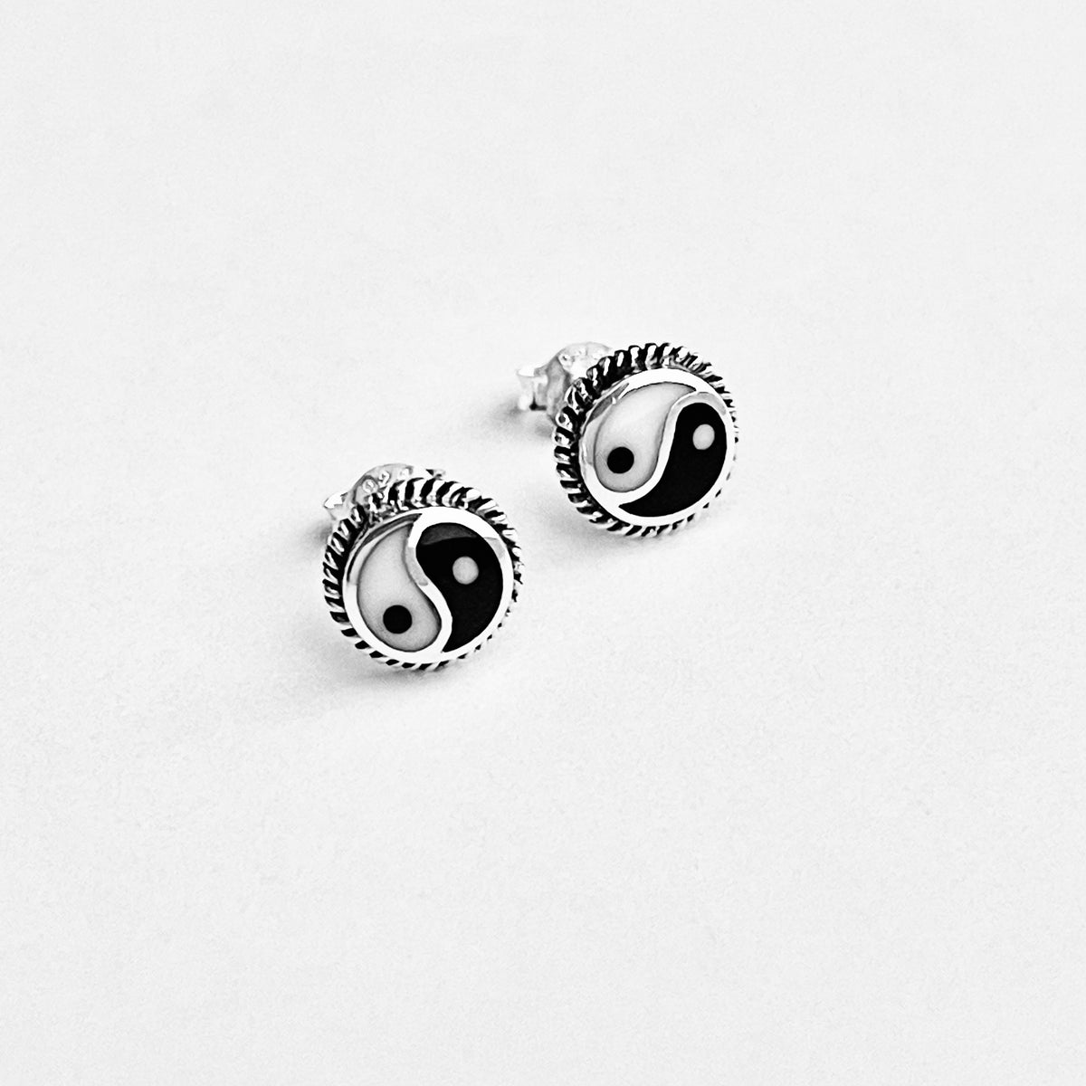 925 Sterling Silver Yin and Yang Stud Earring with Braid | Boho Zen Yoga Silver Earrings