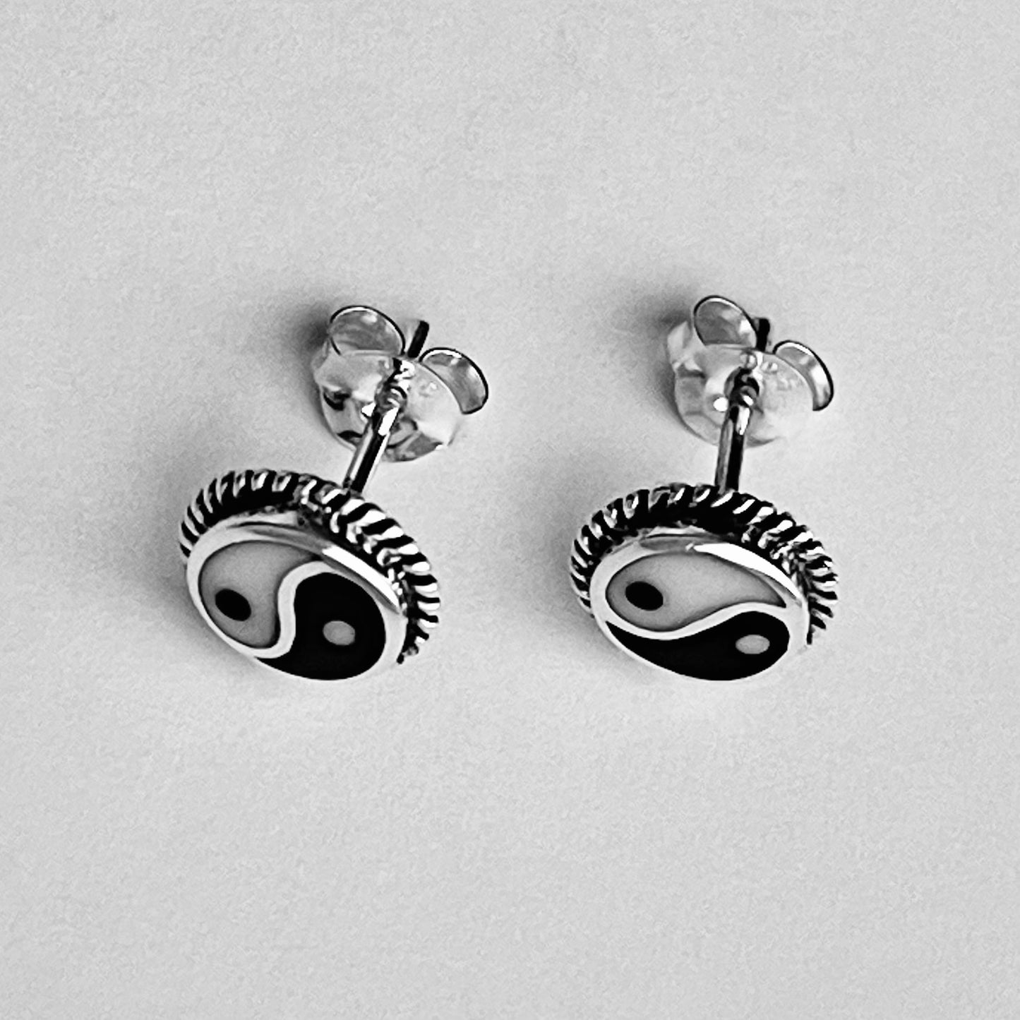 Sterling Silver Yin and Yang Earring with Braid, Stud Earrings, Yoga Earring